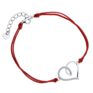 Bratara cu snur rosu si pandantiv argint inima cu pietre DiAmanti Z1075BR_R-DIA (Argint 925‰ 1,2 g.)